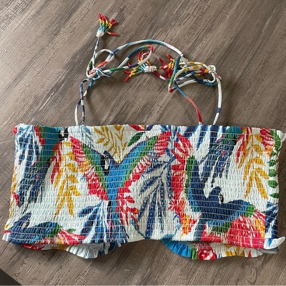 Farm Rio Macaw Wind Smocked Crop Top Beaded NEW​​​​ - Picture 8 of 9